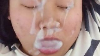 Asian girl begs for a massive facial