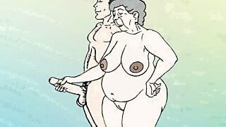 Fantasy lustful granny on the beach! Porn cartoon