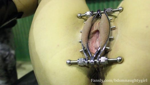 He puts a labia clamp in my pussy and plays with it. I’s winter, I’m suffering the cold ( BdsmNaughtyGirl )
