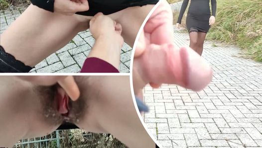 I pull out my cock in front of a young girl in the public park and she squirt – Dick flash P2 – MissCreamy