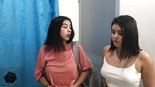 stepmom shares a bed in hotel room – stepsister joins in – threesome – porn in spanish