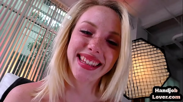 POV HJ teen wanks oiled cock and talks dirty after